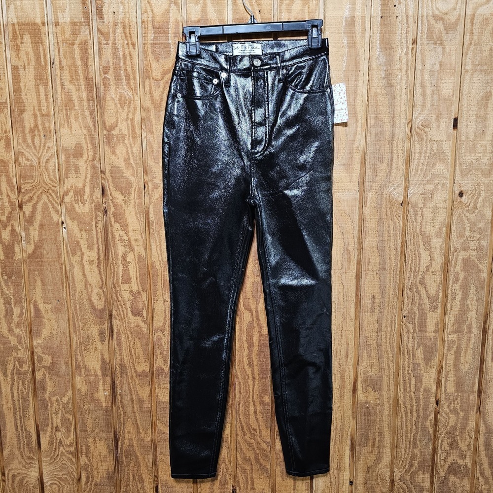NWT We The Free People Phoenix Faux Leather Coated Jeans Sz 27 Liquid Black HR